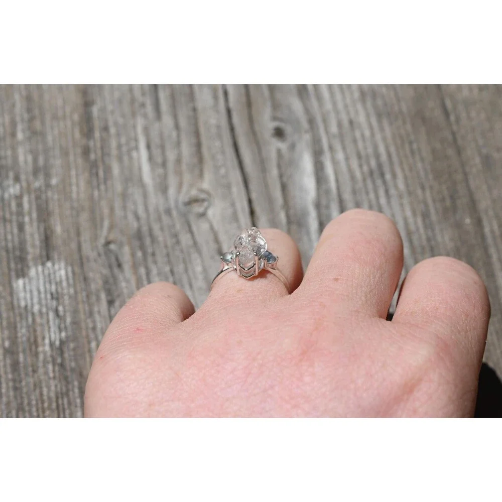 Engagement ring Montana sapphire and Lake County diamond  size 5 6 7 8 9 10 avel